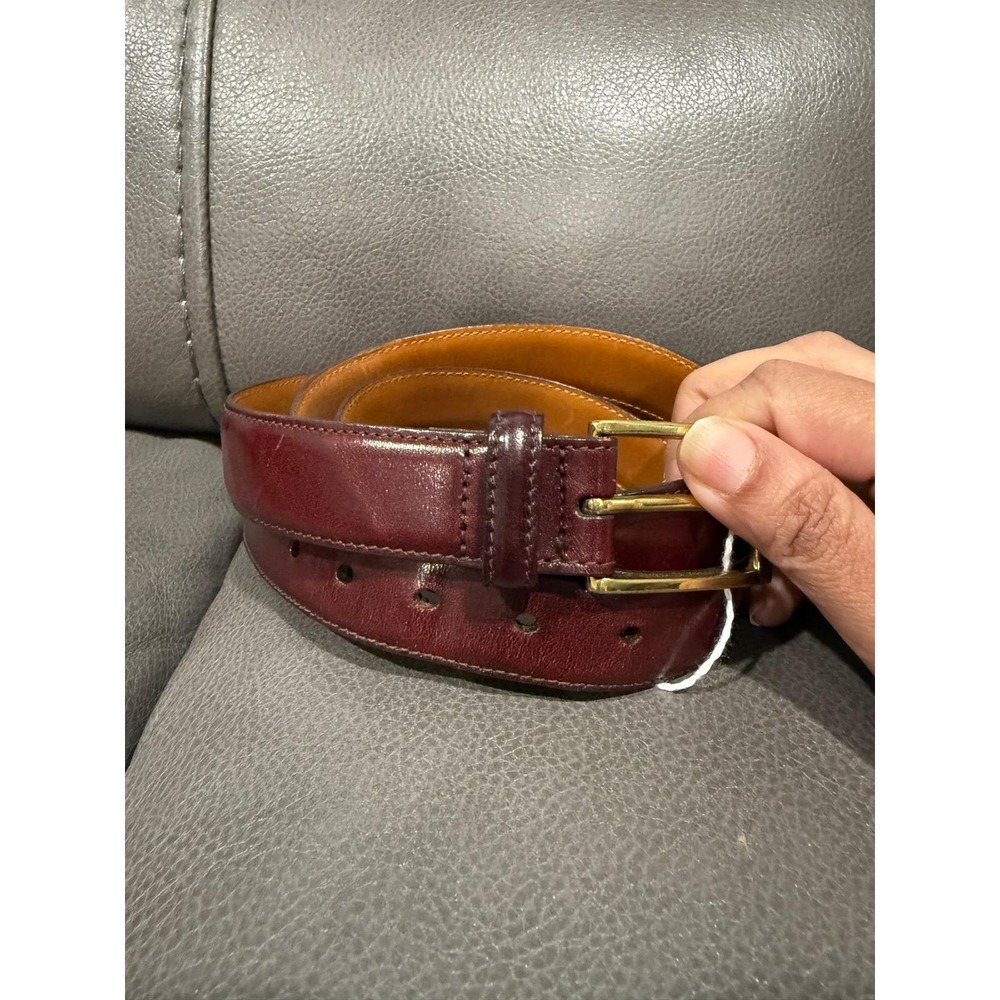 Brooks Brothers Mens Burgundy Leather Dress Belt Gold Buckle Made in USA Size 40